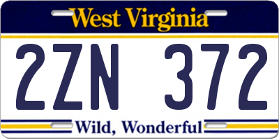 WV license plate 2ZN372