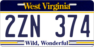 WV license plate 2ZN374