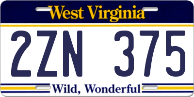 WV license plate 2ZN375