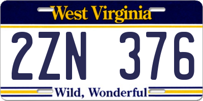 WV license plate 2ZN376