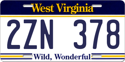 WV license plate 2ZN378