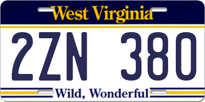 WV license plate 2ZN380
