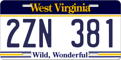 WV license plate 2ZN381
