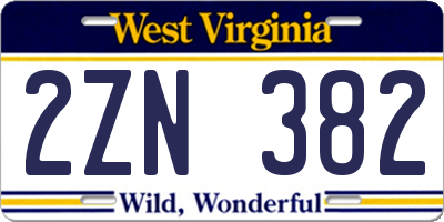 WV license plate 2ZN382