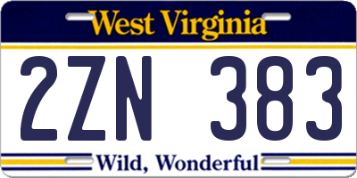 WV license plate 2ZN383