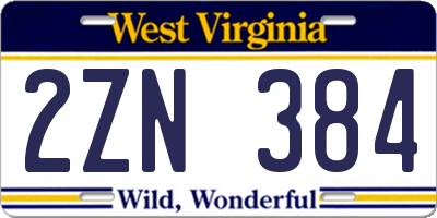 WV license plate 2ZN384
