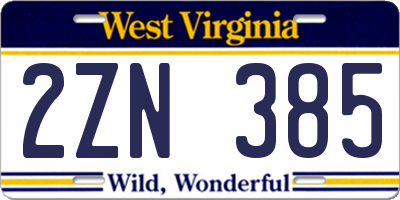 WV license plate 2ZN385
