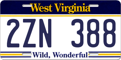 WV license plate 2ZN388