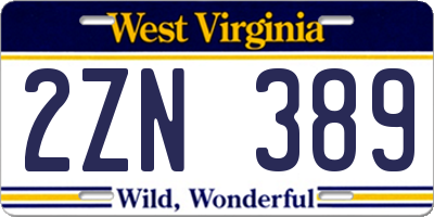 WV license plate 2ZN389