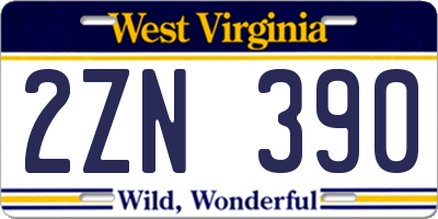 WV license plate 2ZN390