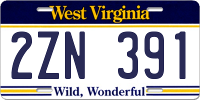 WV license plate 2ZN391