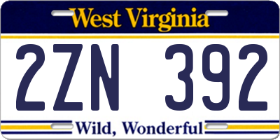 WV license plate 2ZN392