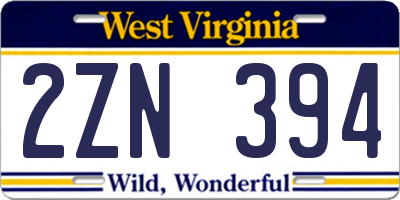 WV license plate 2ZN394