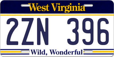 WV license plate 2ZN396