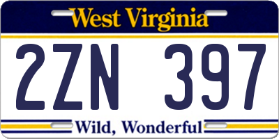 WV license plate 2ZN397