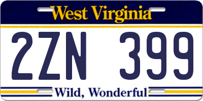WV license plate 2ZN399