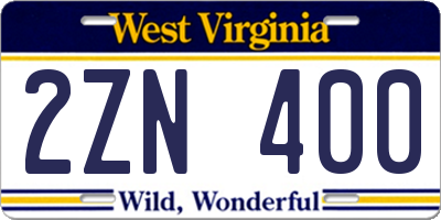 WV license plate 2ZN400