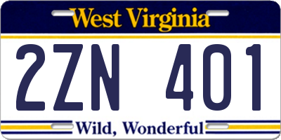 WV license plate 2ZN401