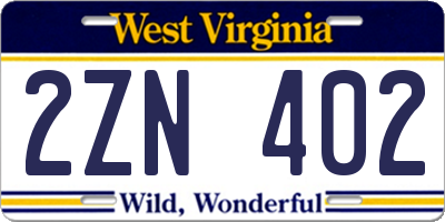 WV license plate 2ZN402