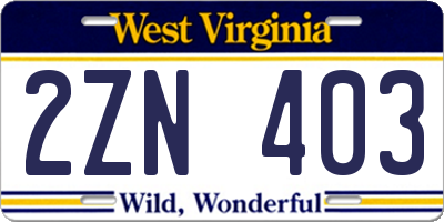 WV license plate 2ZN403