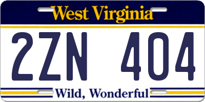 WV license plate 2ZN404