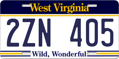 WV license plate 2ZN405
