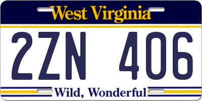 WV license plate 2ZN406