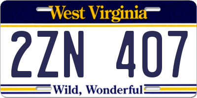 WV license plate 2ZN407