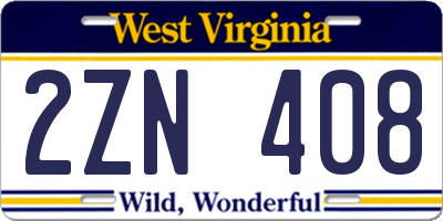 WV license plate 2ZN408
