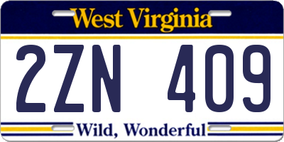 WV license plate 2ZN409
