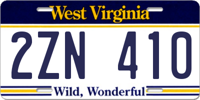 WV license plate 2ZN410