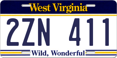 WV license plate 2ZN411