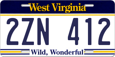 WV license plate 2ZN412