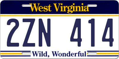 WV license plate 2ZN414
