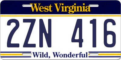 WV license plate 2ZN416