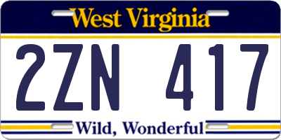 WV license plate 2ZN417