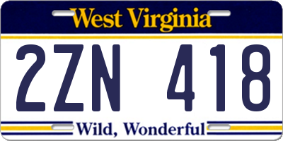 WV license plate 2ZN418