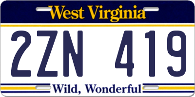 WV license plate 2ZN419