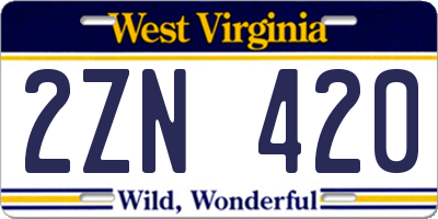 WV license plate 2ZN420