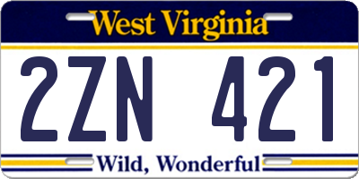WV license plate 2ZN421