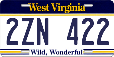 WV license plate 2ZN422