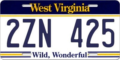 WV license plate 2ZN425
