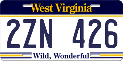 WV license plate 2ZN426
