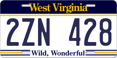 WV license plate 2ZN428