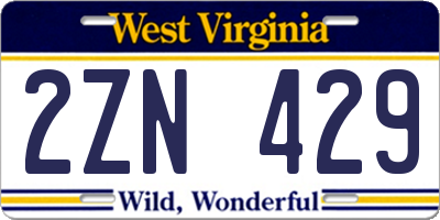 WV license plate 2ZN429