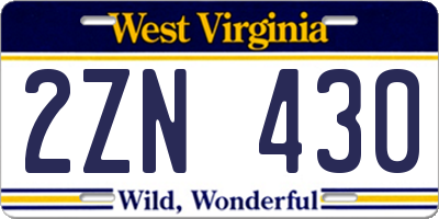 WV license plate 2ZN430