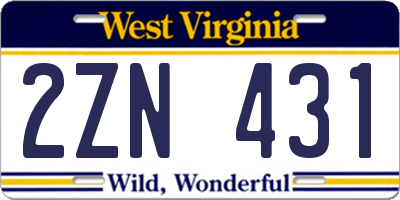 WV license plate 2ZN431
