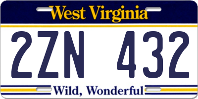 WV license plate 2ZN432