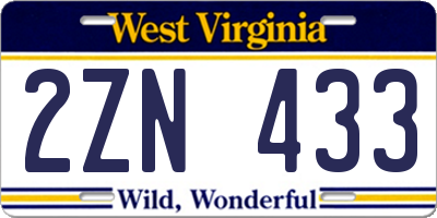 WV license plate 2ZN433