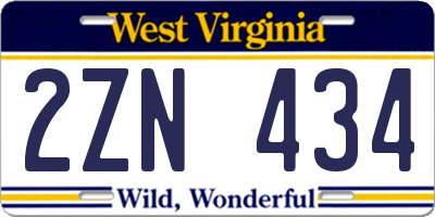 WV license plate 2ZN434
